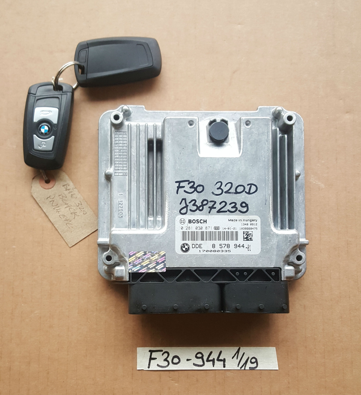 BMW F20 F21 F30 F31  Motorsteuergerät DDE 8578944 mit Schlüssel Chip – Bild 1