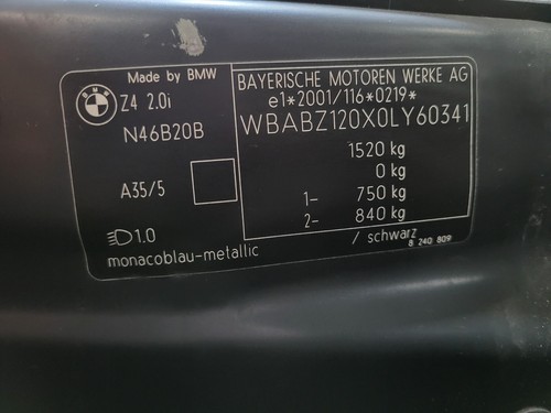 BMW Z4 E85 E86 Beifahrer Tür RECHTS Monaco blau Metallic ABHOLUNG 