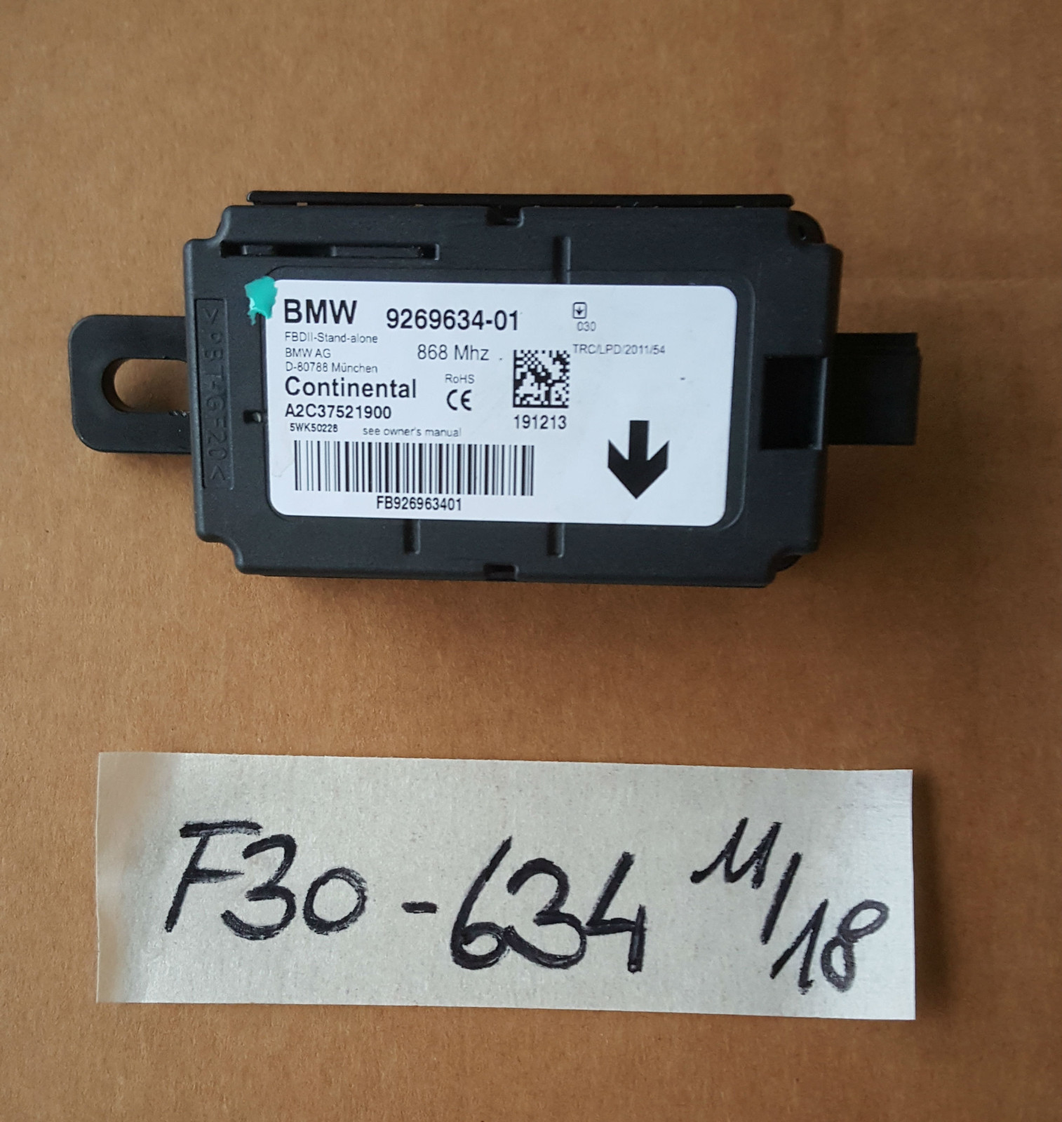 BMW F20 F21 F30 F31 F34 F12 Sensor Alarm Steuergerät Funkfernbedienung 9269634